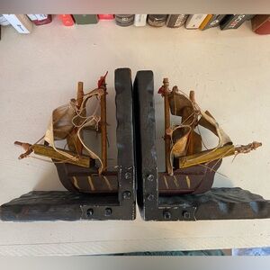 Vintage Pirate Ship Nautical Bookends Peter Pan Caribbean